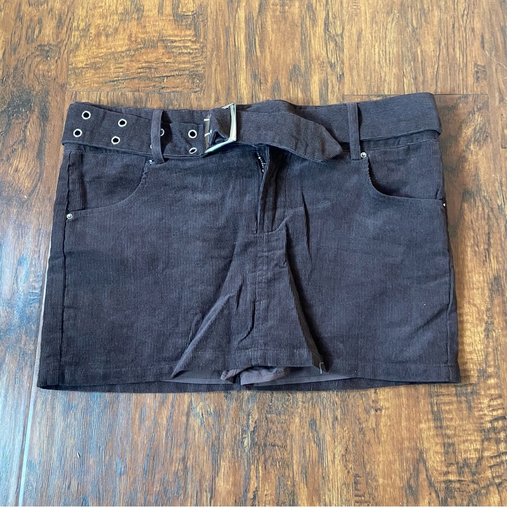 Fashion nova brown corduroy belted mini skort.